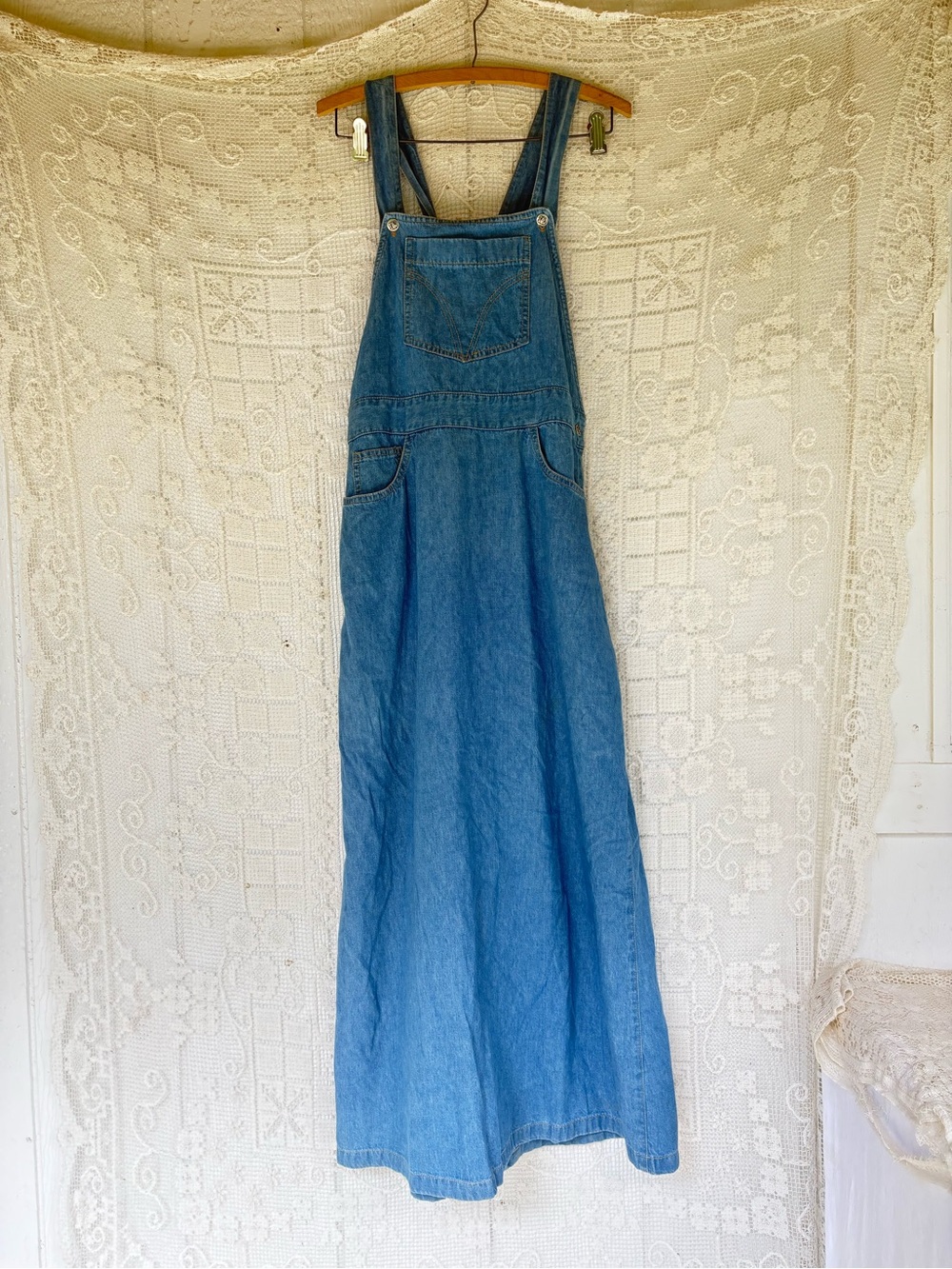 Vintage Light Blue Denim Maxi Overall Dress Medium